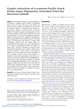 Cryptic Extinction of a Common Pacific Lizard Emoia Impar (Squamata, Scincidae) from the Hawaiian Islands