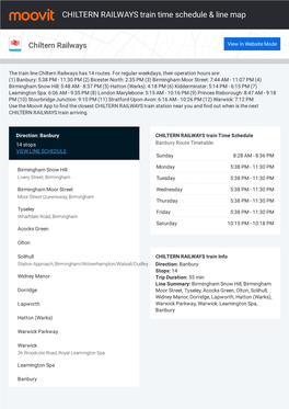 CHILTERN RAILWAYS Train Time Schedule & Line Route