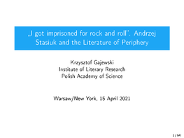 Andrzej Stasiuk and the Literature of Periphery