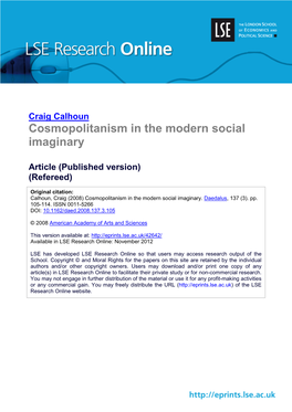 Cosmopolitanism in the Modern Social Imaginary