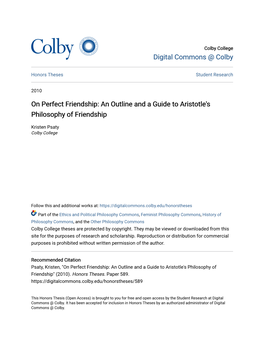 On Perfect Friendship: an Outline and a Guide to Aristotle's Philosophy of Friendship
