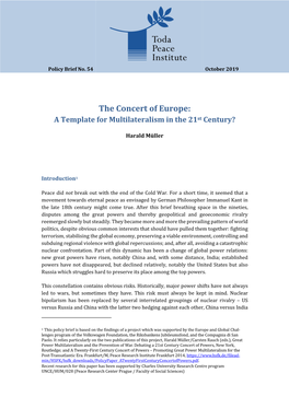 The Concert of Europe: a Template for Multilateralism in the 21St Century?