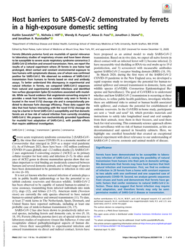 Host Barriers to SARS-Cov-2 Demonstrated by Ferrets in a High-Exposure Domestic Setting