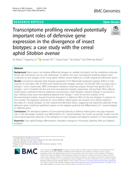 Transcriptome Profiling Revealed Potentially