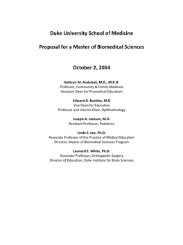 Duke University School of Medicine Proposal for a Master of Biomedical