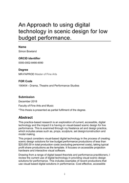 An Approach to Using Digital Technology in Scenic Design for Low Budget Performance