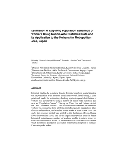 Estimation of Day-Long Population Dynamics of Workers Using Nation-Wide Statistical Data and Its Application to the Keihanshin Metropolitan Area, Japan