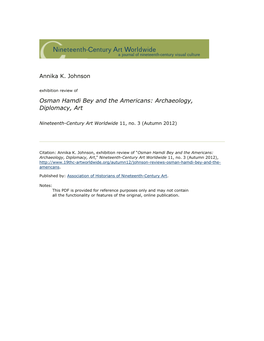 Osman Hamdi Bey and the Americans: Archaeology, Diplomacy, Art