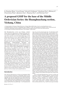 A Proposed GSSP for the Base of the Middle Ordovician Series: the Huanghuachang Section, Yichang, China