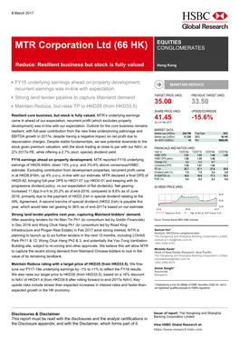 EQUITIES MTR Corporation Ltd (66 HK) CONGLOMERATES 