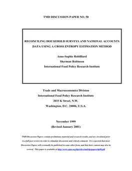 Reconciling Household Surveys and National Accounts Data Using a Cross Entropy Estimation Method