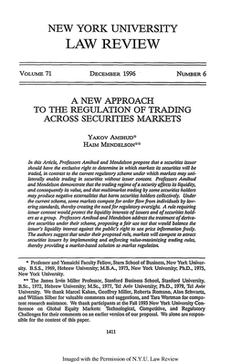 New Approach to the Regulation of Trading Across Securities Markets, A