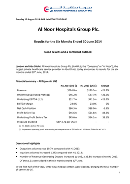 Al Noor Hospitals Group Plc