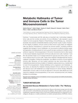 Metabolic Hallmarks of Tumor and Immune Cells in the Tumor Microenvironment