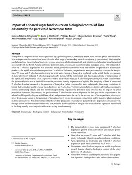 Impact of a Shared Sugar Food Source on Biological Control of Tuta Absoluta by the Parasitoid Necremnus Tutae