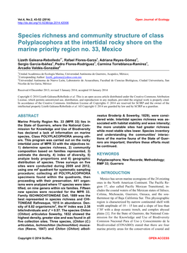 Species Richness and Community Structure of Class Polyplacophora at the Intertidal Rocky Shore on the Marine Priority Region No