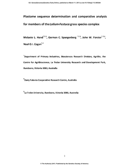 Plastome Sequence Determination and Comparative Analysis for Members of the Lolium-Festuca Grass Species Complex