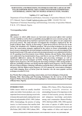 Harvesting and Processing Techniques for the Larvae Of