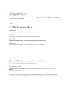 IL1B (Interleukin 1, Beta) Sandra Giraldo Department of Environmental Health Sciences, Florida International University