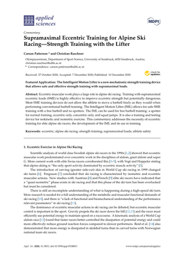 Supramaximal Eccentric Training for Alpine Ski Racing—Strength Training with the Lifter