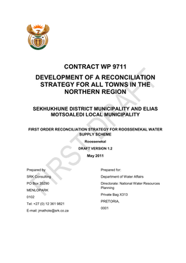 Contract Wp 9711 Development of a Reconciliation Strategy for All Towns in the Northern Region