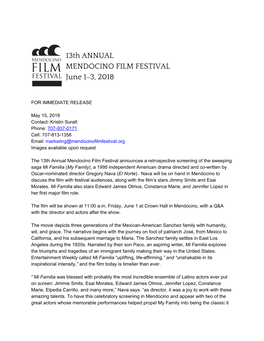 13Th ANNUAL MENDOCINO FILM FESTIVAL June 1-3, 2018