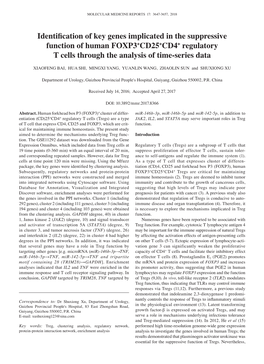 Identification of Key Genes Implicated in the Suppressive Function of Human FOXP3+CD25+CD4+ Regulatory T Cells Through the Analysis of Time‑Series Data