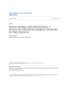 ONE INTENTION: a STUDY of the DEVELOPMENT of MUSIC in the CHURCH Renee A