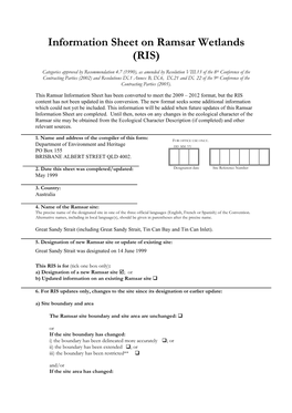 Information Sheet on Ramsar Wetlands (RIS)