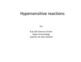 Hypersensitive Reactions