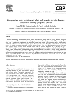 Comparative Water Relations of Adult and Juvenile Tortoise Beetles: Differences Among Sympatric Species