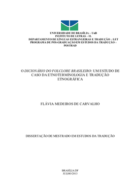 O Dicionário Do Folclore Brasileiro: Um Estudo De Caso Da Etnoterminologia E Tradução Etnográfica