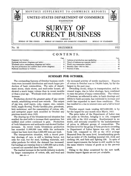 Survey of Current Business December 1922