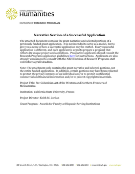 Narrative Section of a Successful Application