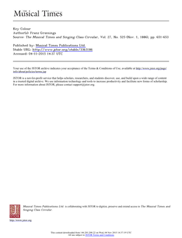 Key Colour Author(S): Franz Grœnings Source: the Musical Times and Singing Class Circular, Vol