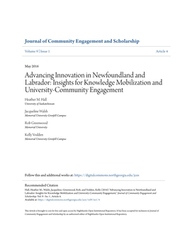 Advancing Innovation in Newfoundland and Labrador: Insights for Knowledge Mobilization and University-Community Engagement Heather M