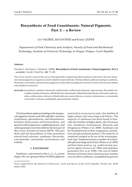 Biosynthesis of Food Constituents: Natural Pigments. Part 2 – a Review