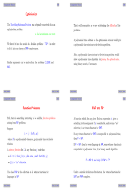 Optimisation Function Problems FNP and FP