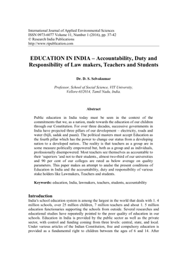 EDUCATION in INDIA – Accountability, Duty and Responsibility of Law Makers, Teachers and Students