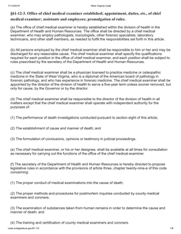 61-12-3. Office of Chief Medical Examiner Established; Appointment, Duties, Etc., of Chief Medical Examiner; Assistants and Employees; Promulgation of Rules