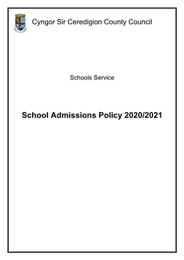 School Admissions Policy 2020/2021