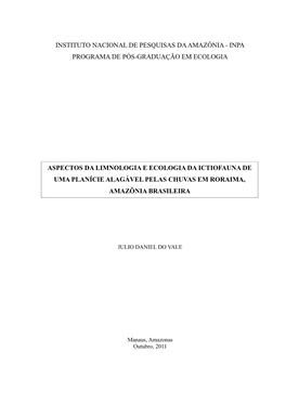 Instituto Nacional De Pesquisas Da Amazônia - Inpa Programa De Pós-Graduação Em Ecologia
