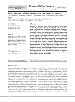 Barley Diseases and Their Management: an Indian Perspective Om P