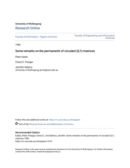 Some Remarks on the Permanents of Circulant (0,1) Matrices