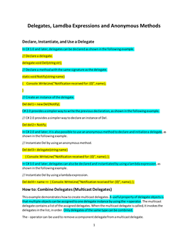 Delegates, Lamdba Expressions and Anonymous Methods