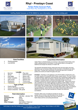 Rhyl - Prestayn Coast Terfyn Pella Caravan Park Coast Road, Rhyl, Denbighshire LL18 3YE