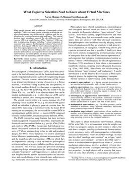 Virtual Machines Aaron Sloman (A.Sloman@Cs.Bham.Ac.Uk) School of Computer Science, University of Birmingham, Birmingham, B15 2TT, UK