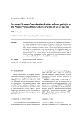 On Some Pliocene Cancellaridae (Mollusca Gastropoda) from the Mediterranean Basin with Description of a New Species