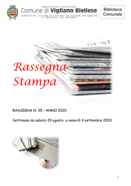 Rassegna Stampa Anno 2020 Num. 35