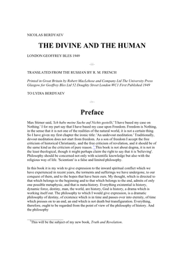 THE DIVINE and the HUMAN Preface